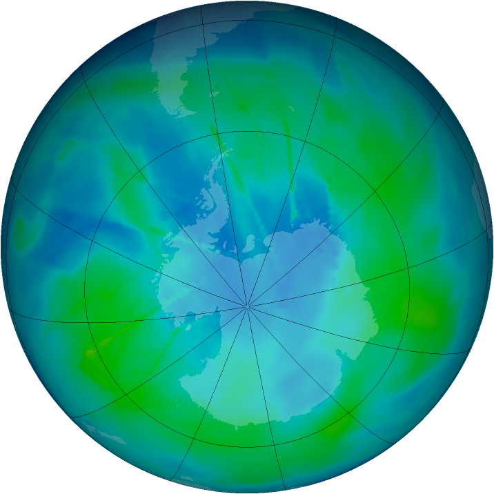 Antarctic ozone map for 20 February 2010